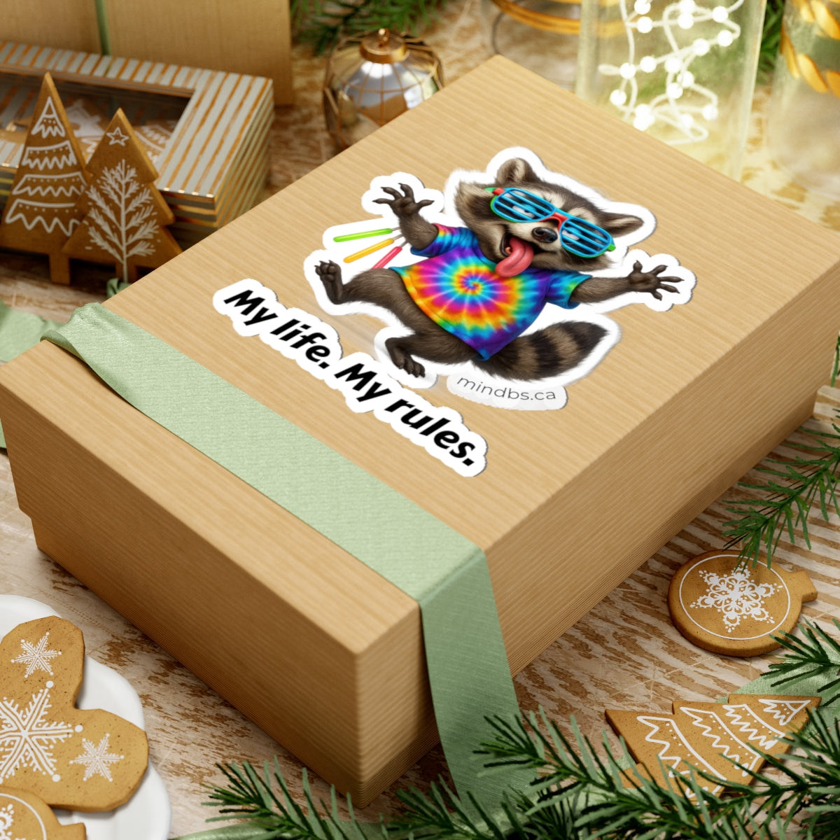 My Life, My Rules, Vibrant Raccoon Stickers, Fun Decals, Laptop Stickers, My Life My Rules, Colorful Art for Gifts, Kids Room Decor, Celebration Decor