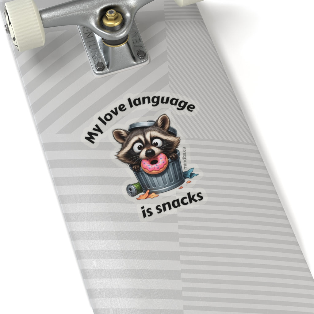 My Love Language is Snacks Raccoon Kiss-Cut Stickers, Cute Animal Stickers for Laptops, Planners, Gifts for Foodies, Fun Decor
