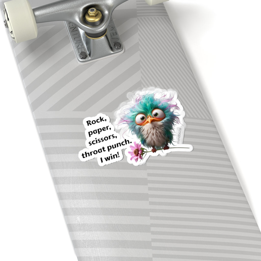 Rock, paper, scissors, throat punch, Whimsical Bird Kiss-Cut Stickers, Fun Laptop Decal, Unique Gift, Cute Nature Sticker, Quirky Home Decor, Playful Artwork