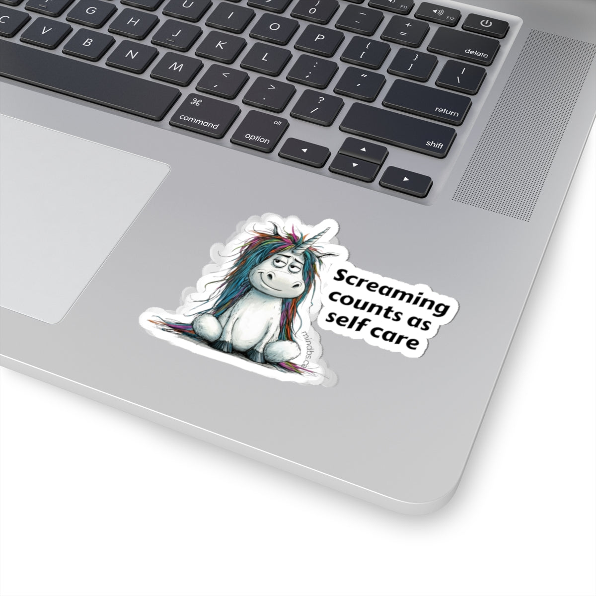 Screaming counts as self care, Funny Colorful Unicorn Laptop Decal, Quirky Gift for Friends, Motivational Sticker