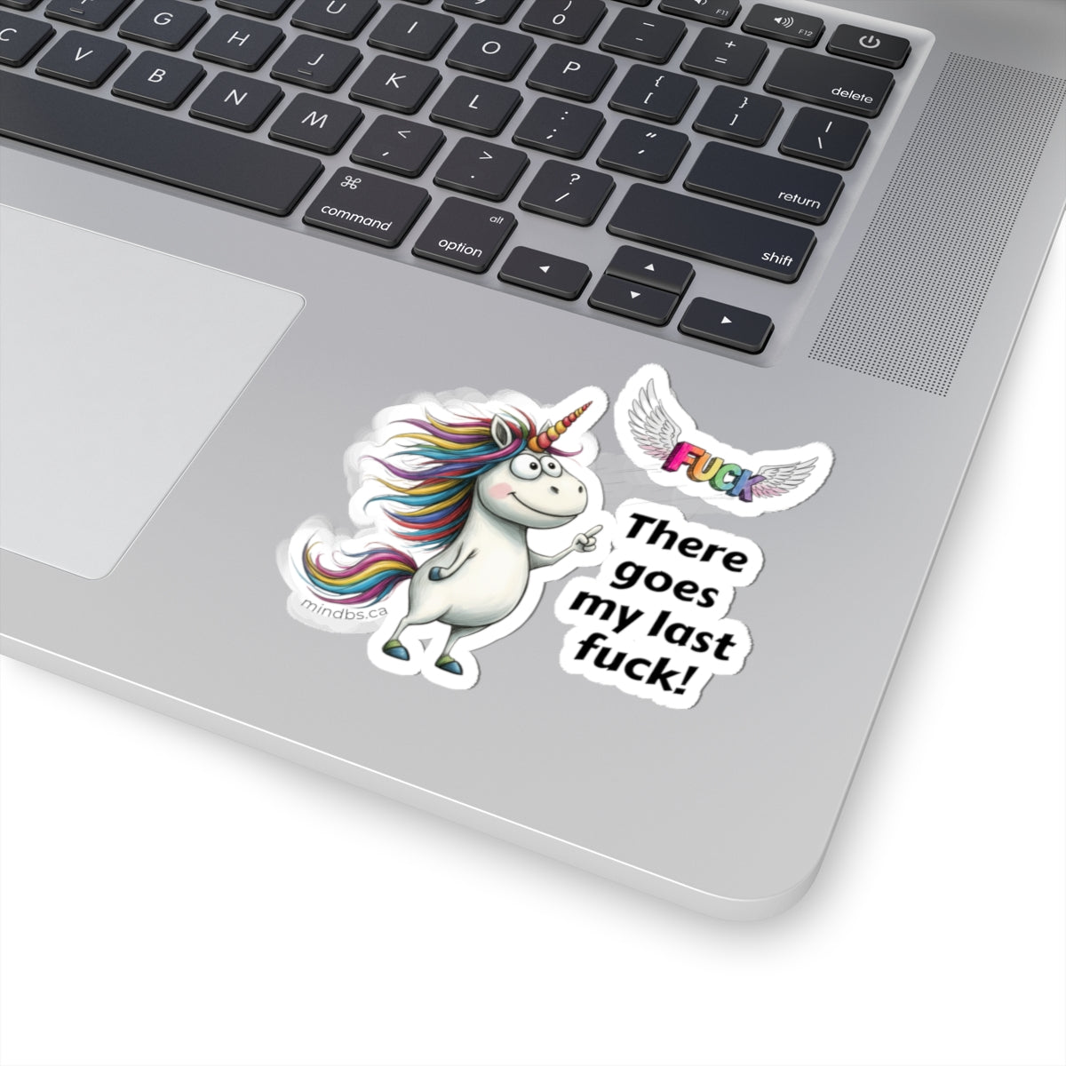 There goes my last fuck, Funny Colorful Unicorn Laptop Decal, Quirky Gift for Friends, Motivational Sticker