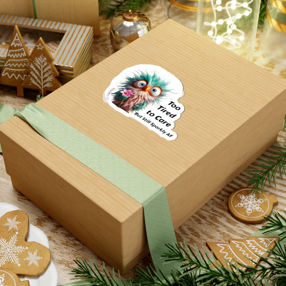 Too tired to care, still Sparkly AF Owl Kiss-Cut Stickers | Quirky Laptop Decals, Fun Gift for Friends, Cute Planner Accessories, Inspirational Stickers