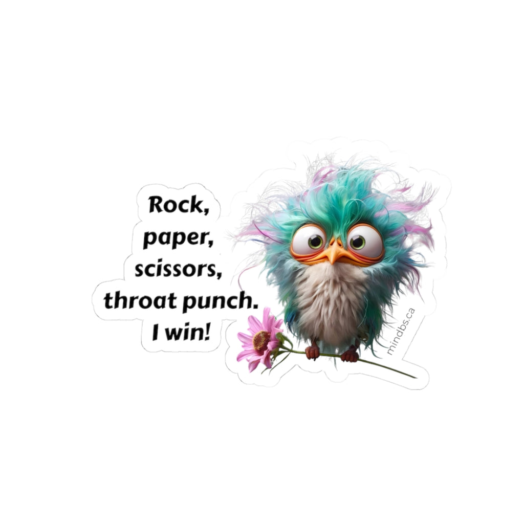 Rock, paper, scissors, throat punch, Whimsical Bird Kiss-Cut Stickers, Fun Laptop Decal, Unique Gift, Cute Nature Sticker, Quirky Home Decor, Playful Artwork