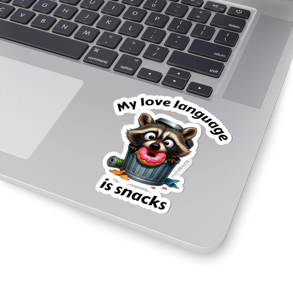 My Love Language is Snacks Raccoon Kiss-Cut Stickers, Cute Animal Stickers for Laptops, Planners, Gifts for Foodies, Fun Decor