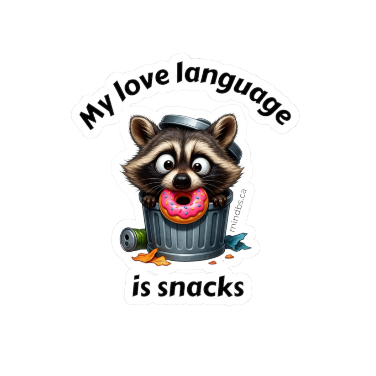 My Love Language is Snacks Raccoon Kiss-Cut Stickers, Cute Animal Stickers for Laptops, Planners, Gifts for Foodies, Fun Decor