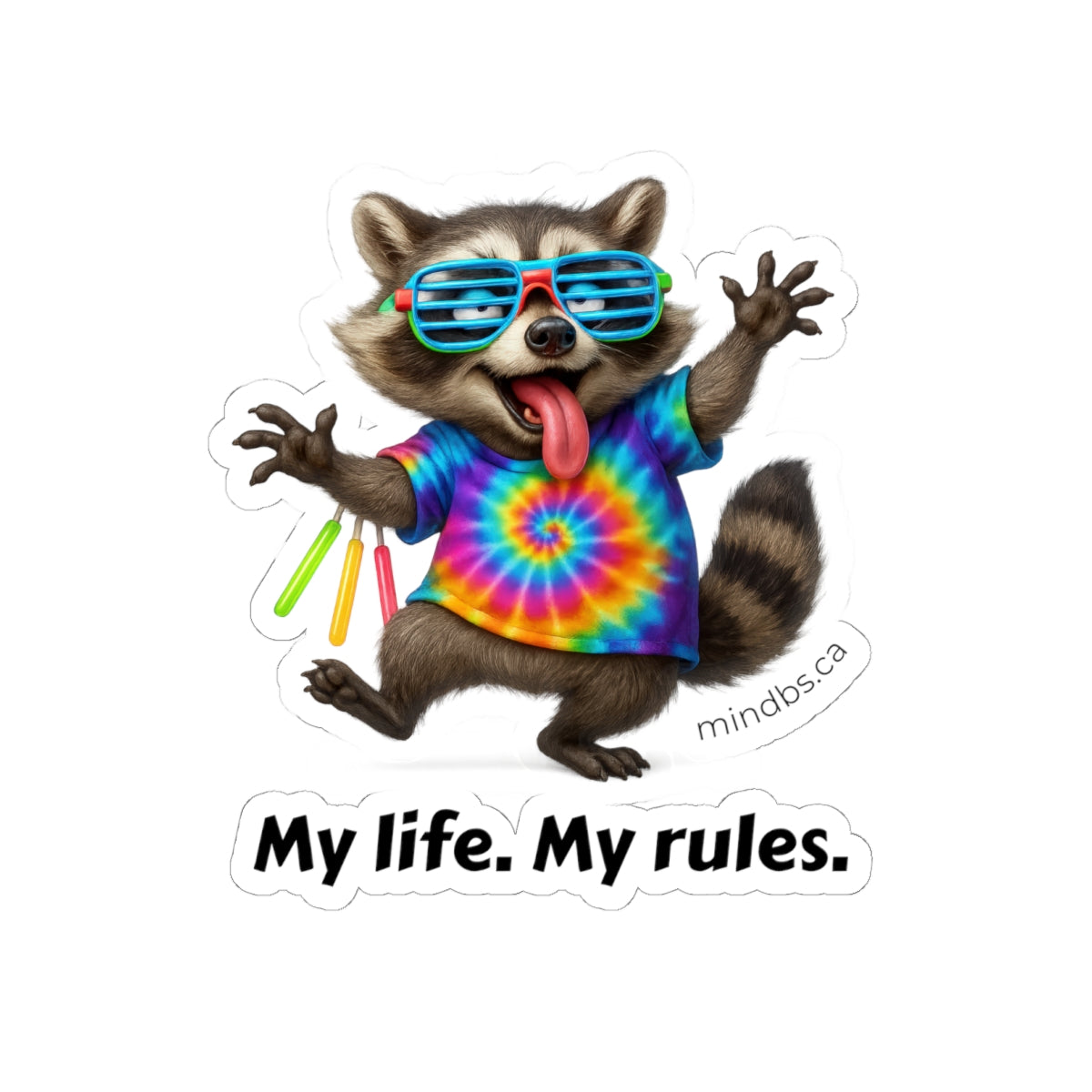 My Life, My Rules, Vibrant Raccoon Stickers, Fun Decals, Laptop Stickers, My Life My Rules, Colorful Art for Gifts, Kids Room Decor, Celebration Decor