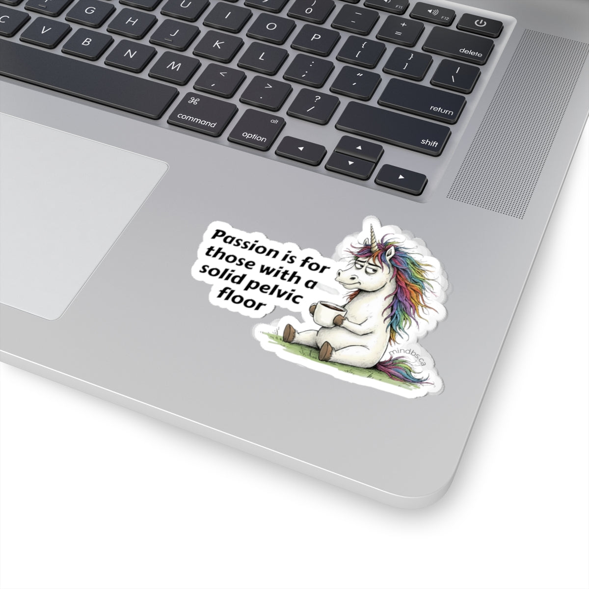 Passion is for those with a solid pelvic floor, Funny Colorful Unicorn Laptop Decal, Quirky Gift for Friends, Motivational Sticker